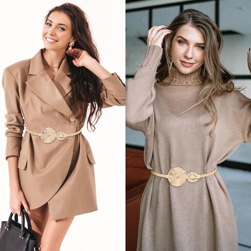 Women Skinny Metal Belt, Thin Elastic Belt for Dress Gold Waist Belt Stretch Waistband in Saudi Arabia