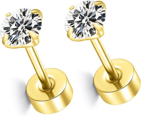 Tiny 3mm CZ Stud Flat Back Stud Earrings for Women, Screw Back Stud Earrings, Cartilage Earring Helix Tragus Conch Piercing Stud Earrings (Silver, Blue Aquamarine) in Saudi Arabia