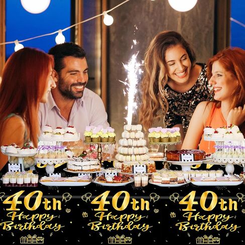 3 Pcs 40th Birthday Tablecloths, Black and Gold Happy Birthday Table Cover, 54"x108" Plastic Disposable Rectangular Table Cloths for Parties Decorations in Saudi Arabia
