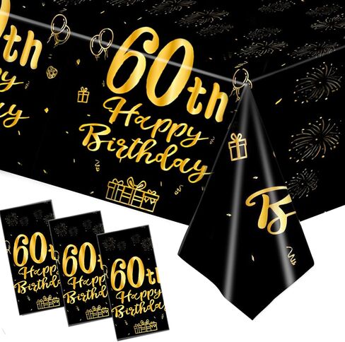 3 Pcs 40th Birthday Tablecloths, Black and Gold Happy Birthday Table Cover, 54"x108" Plastic Disposable Rectangular Table Cloths for Parties Decorations in Saudi Arabia