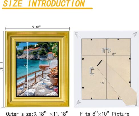 Abtgt Gold 8x10 Picture Frames, Vintage Style 8 x 10 Photo Frame for Wall and Home Decor, Tabletop or Wall Mount. in Saudi Arabia