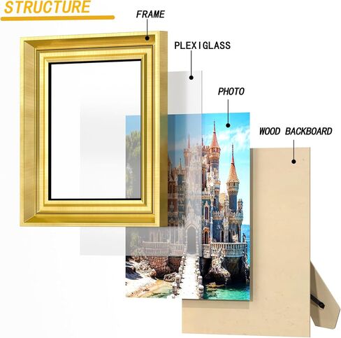 Abtgt Gold 8x10 Picture Frames, Vintage Style 8 x 10 Photo Frame for Wall and Home Decor, Tabletop or Wall Mount. in Saudi Arabia