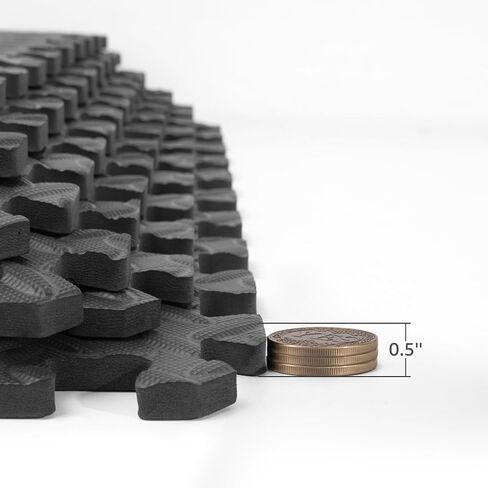 سجادات تمرين ألغاز إيفا Art3d، بلاط متشابك من الفوم السميك 1/2 بوصة و3/4 بوصة للصالات الرياضية، والأرضيات، والتمرين، ومعدات الصالة الرياضية، حزمة من 6 و12 قطعة in Kuwait