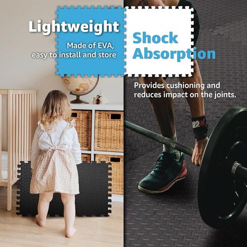 سجادات تمرين ألغاز إيفا Art3d، بلاط متشابك من الفوم السميك 1/2 بوصة و3/4 بوصة للصالات الرياضية، والأرضيات، والتمرين، ومعدات الصالة الرياضية، حزمة من 6 و12 قطعة in Kuwait