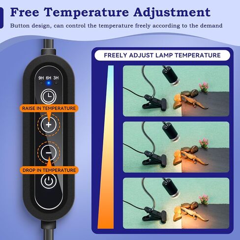 Timed Heat Lamp with Dual 50W UVB UVA Bulbs for Reptiles, Turtles, Tortoises, and Puppies: Adjustable Heat Switch, 360° Adjustable Angle, Strong Clips, Ideal for Aquarium Tanks and Basking in Kuwait