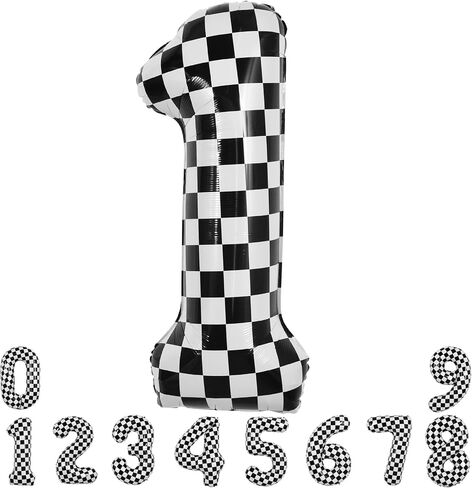 TONIFUL 40 Inch Checkered Number 3 Balloon 3rd Race Car Birthday Party Supplies Black and White Large Number Balloon for Girls Boys 3rd Birthday Fast Race Car Flag Party Decorations in Kuwait