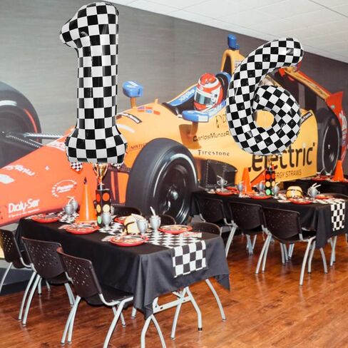 TONIFUL 40 Inch Checkered Number 3 Balloon 3rd Race Car Birthday Party Supplies Black and White Large Number Balloon for Girls Boys 3rd Birthday Fast Race Car Flag Party Decorations in Kuwait