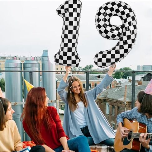 TONIFUL 40 Inch Checkered Number 3 Balloon 3rd Race Car Birthday Party Supplies Black and White Large Number Balloon for Girls Boys 3rd Birthday Fast Race Car Flag Party Decorations in Kuwait