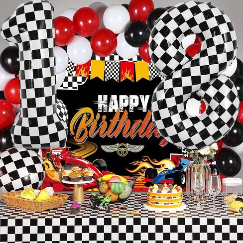 TONIFUL 40 Inch Checkered Number 3 Balloon 3rd Race Car Birthday Party Supplies Black and White Large Number Balloon for Girls Boys 3rd Birthday Fast Race Car Flag Party Decorations in Kuwait