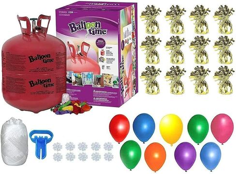 BLUE RIBBON, Helium Tank with 50 Balloons and White Ribbon + 12 Black Balloon Weights + Plus Balloon Tying Tool in Kuwait
