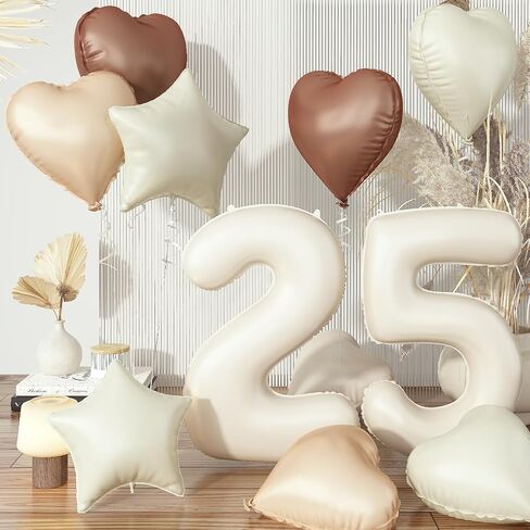Cream 30 Balloons Decor, Beige Nude Apricot Brown Tan Foil Star Heart Balloons, 40'' White Sand Helium Neutral Number 30 Balloon for Women 30th Birthday Wedding Anniversary Party Decoration Supplies in Saudi Arabia