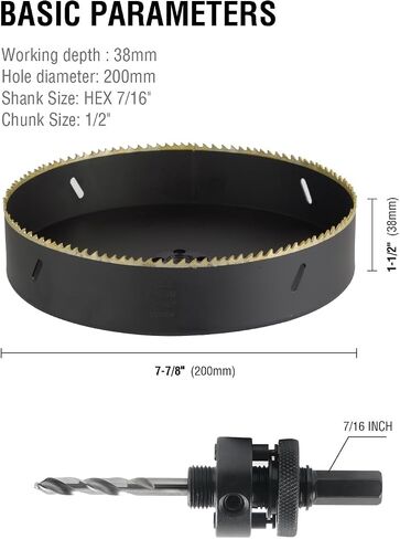BINOTA M42 Bi-Metal Hole Saw, 200mm-7-7/8“, for Metal, Wood, Plywood, PVC, Gypsum, Composite, Stainless Steel Plate in Saudi Arabia