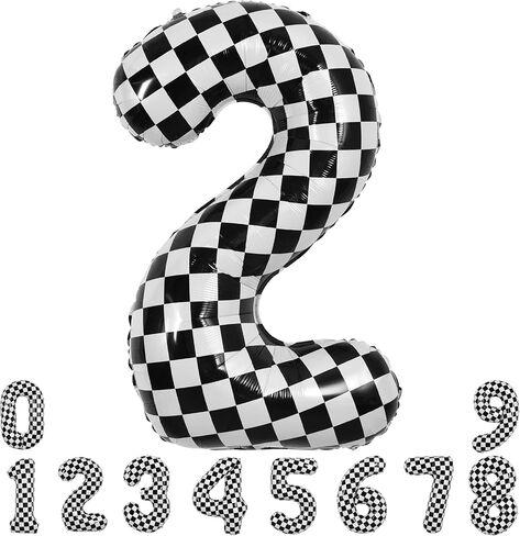 TONIFUL 40 Inch Checkered Number 3 Balloon 3rd Race Car Birthday Party Supplies Black and White Large Number Balloon for Girls Boys 3rd Birthday Fast Race Car Flag Party Decorations in Kuwait