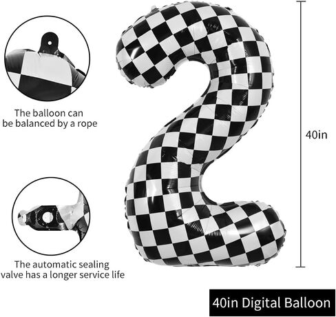 TONIFUL 40 Inch Checkered Number 3 Balloon 3rd Race Car Birthday Party Supplies Black and White Large Number Balloon for Girls Boys 3rd Birthday Fast Race Car Flag Party Decorations in Kuwait