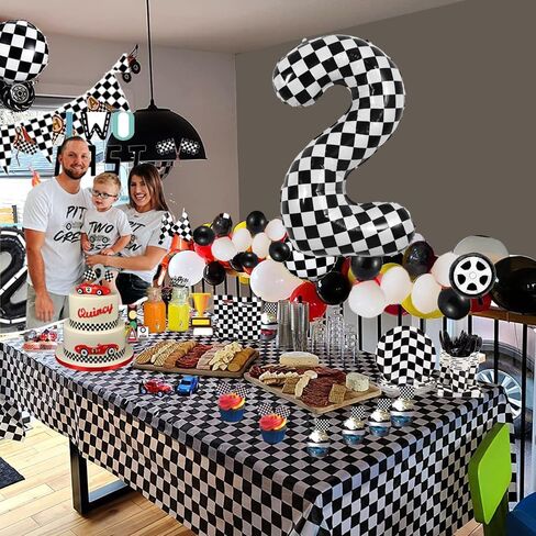 TONIFUL 40 Inch Checkered Number 3 Balloon 3rd Race Car Birthday Party Supplies Black and White Large Number Balloon for Girls Boys 3rd Birthday Fast Race Car Flag Party Decorations in Kuwait