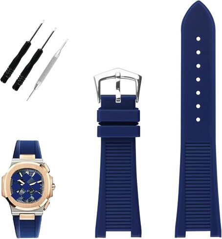 متوافق مع Patek Philippe Nautilus PP 5711 1A010 5712 5712G 5726 5980 25 مم × 13 مم سوار ساعة مطاطي بديل للرجال من السيليكون بسوار نسائي، أزرق داكن in Saudi Arabia