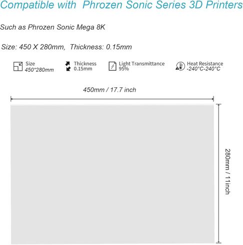 3 قطعة فيلم nFEP 440x280x0.15 مللي متر للطابعة ثلاثية الأبعاد فروزن سونيك ميجا 8K، فيلم إصدار nFEP(PFA) مع طبقة واقية للطابعة ثلاثية الأبعاد الكبيرة من الراتنج in Kuwait