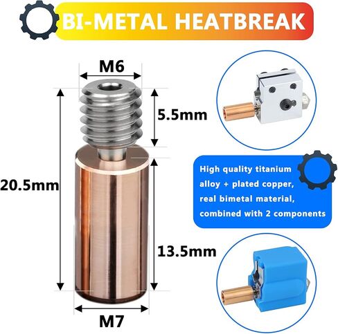 Titanium & Copper Bi-Metal Heatbreak. D Printer Nozzle Throat for E3D V6 HOTEND Heater Block for Prusa i3 MK3 Break 1.75MM Filament Smooth in Saudi Arabia
