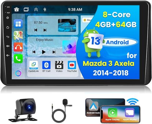 [4G+64G] Android 13 Car Stereo for Mazda 3 Axela 2014-2018, 9 Inch 1280x720 HD Touch Screen Wireless Carplay Car Radio with Android Auto 32EQ DSP GPS Navigation WiFi Backup Camera in Saudi Arabia