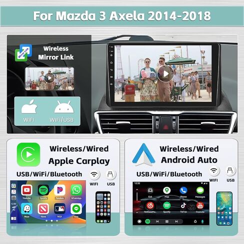 [4G+64G] Android 13 Car Stereo for Mazda 3 Axela 2014-2018, 9 Inch 1280x720 HD Touch Screen Wireless Carplay Car Radio with Android Auto 32EQ DSP GPS Navigation WiFi Backup Camera in Saudi Arabia