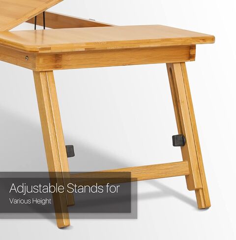 MoNiBloom Laptop Desk for Bed with Adjustable Tilting Top, Bamboo Bed Sofa Couch Table Breakfast Tray with Folding Legs for Computer iPad Writing Reading Studying, Natural in Saudi Arabia