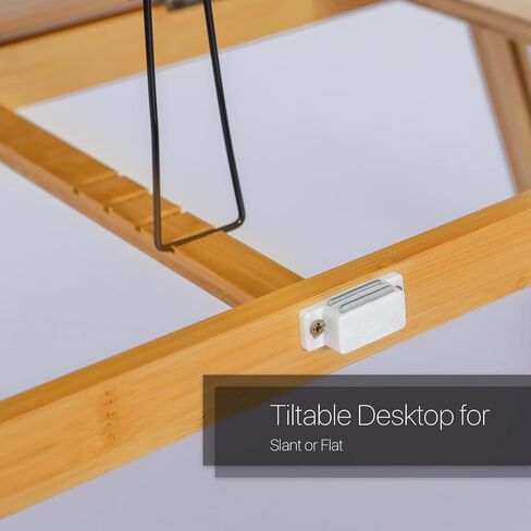 MoNiBloom Laptop Desk for Bed with Adjustable Tilting Top, Bamboo Bed Sofa Couch Table Breakfast Tray with Folding Legs for Computer iPad Writing Reading Studying, Natural in Saudi Arabia