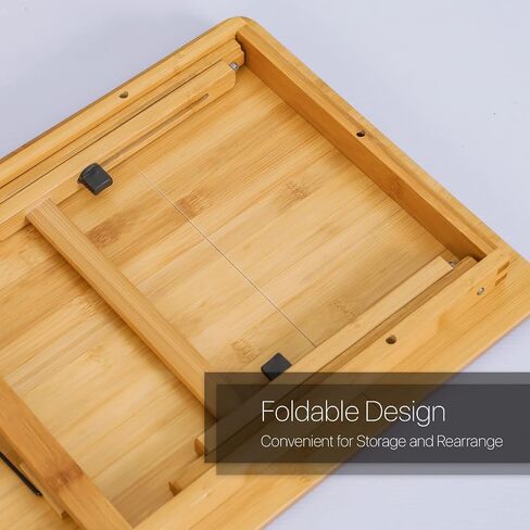 MoNiBloom Laptop Desk for Bed with Adjustable Tilting Top, Bamboo Bed Sofa Couch Table Breakfast Tray with Folding Legs for Computer iPad Writing Reading Studying, Natural in Saudi Arabia