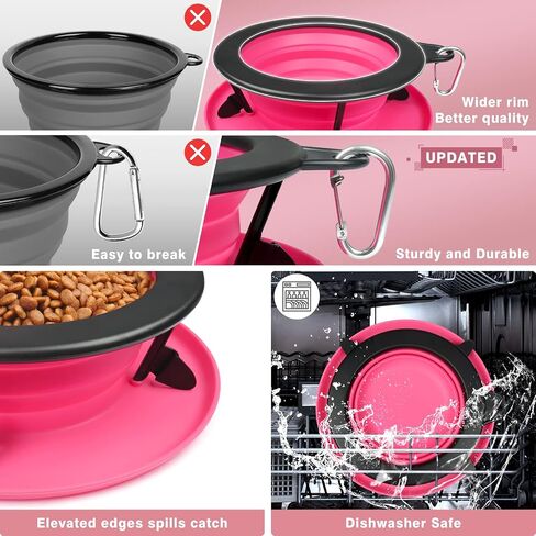 WINSEE Collapsible Dog Bowls Water, Portable Travel Pet Food Feeding Cat Bowl, Foldable Expandable Cup Dish with No Spill Non-Skid Silicone Mat, Free Carabiner for Traveling, Hiking, Camping in Saudi Arabia