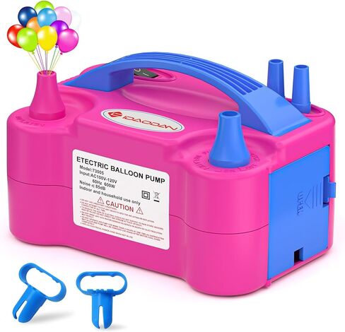 IDAODAN Electric Balloon Pump, Portable Electric Balloon Blower Machine Balloon Air Pump Dual Nozzle Rose Red 110V 600W Balloon Inflator for Party Decorations in Saudi Arabia