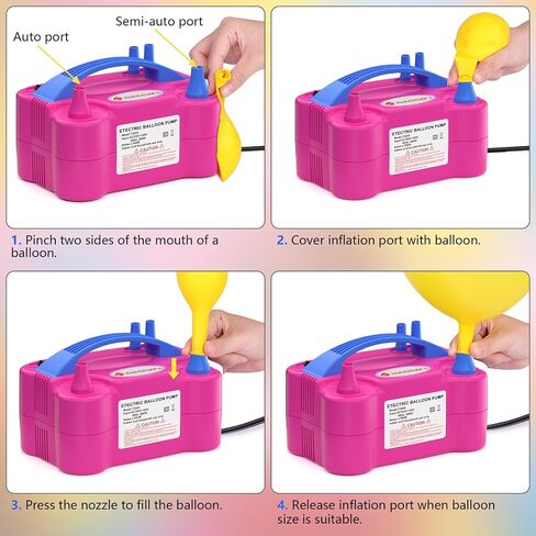 IDAODAN Electric Balloon Pump, Portable Electric Balloon Blower Machine Balloon Air Pump Dual Nozzle Rose Red 110V 600W Balloon Inflator for Party Decorations in Saudi Arabia