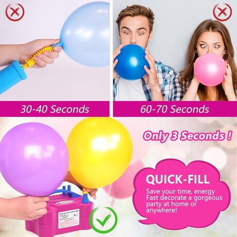 IDAODAN Electric Balloon Pump, Portable Electric Balloon Blower Machine Balloon Air Pump Dual Nozzle Rose Red 110V 600W Balloon Inflator for Party Decorations in Saudi Arabia