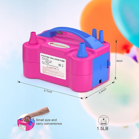 IDAODAN Electric Balloon Pump, Portable Electric Balloon Blower Machine Balloon Air Pump Dual Nozzle Rose Red 110V 600W Balloon Inflator for Party Decorations in Saudi Arabia