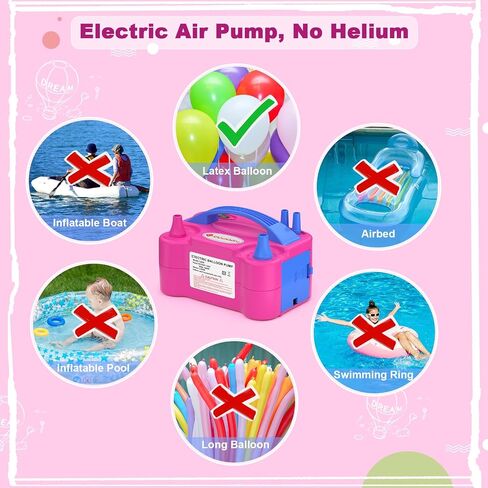IDAODAN Electric Balloon Pump, Portable Electric Balloon Blower Machine Balloon Air Pump Dual Nozzle Rose Red 110V 600W Balloon Inflator for Party Decorations in Saudi Arabia