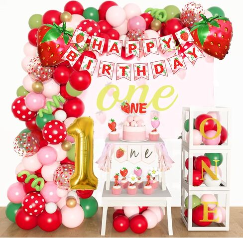 amandir بيري زينة عيد الميلاد الأول، بالون الفراولة إكليل عيد ميلاد سعيد راية كعكة توبر احباط صناديق طفل واحد للفراولة 1st الحلو عيد ميلاد لوازم الديكور الطرف in Kuwait