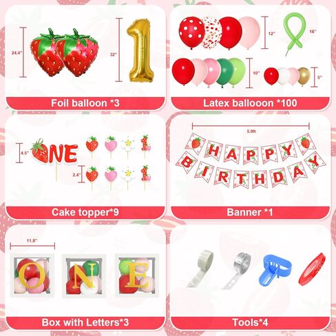 amandir بيري زينة عيد الميلاد الأول، بالون الفراولة إكليل عيد ميلاد سعيد راية كعكة توبر احباط صناديق طفل واحد للفراولة 1st الحلو عيد ميلاد لوازم الديكور الطرف in Kuwait