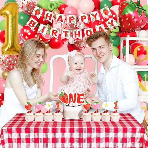 amandir بيري زينة عيد الميلاد الأول، بالون الفراولة إكليل عيد ميلاد سعيد راية كعكة توبر احباط صناديق طفل واحد للفراولة 1st الحلو عيد ميلاد لوازم الديكور الطرف in Kuwait