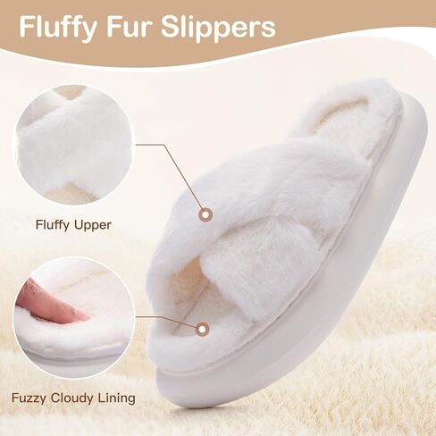 Womens House Slippers Cross Band Open Toe, Soft Thick Sole Bedroom Slippers Women Memory Foam, Comfy Fuzzy Slip On Non-Slip Womens Slippers Indoor in Saudi Arabia