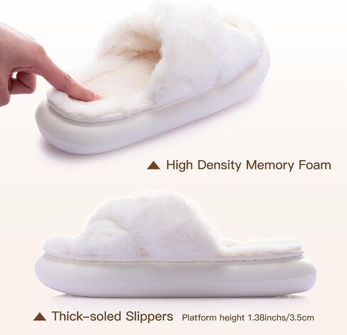 Womens House Slippers Cross Band Open Toe, Soft Thick Sole Bedroom Slippers Women Memory Foam, Comfy Fuzzy Slip On Non-Slip Womens Slippers Indoor in Saudi Arabia