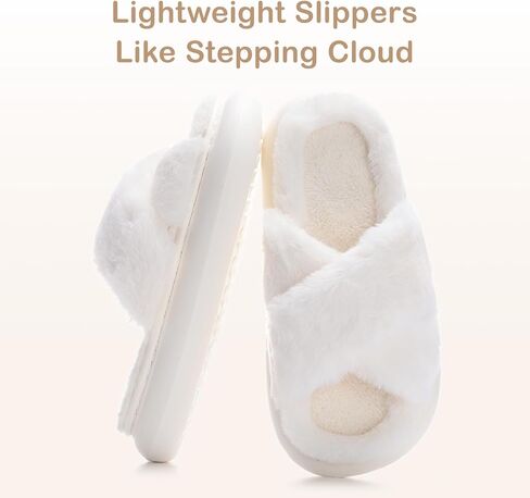 Womens House Slippers Cross Band Open Toe, Soft Thick Sole Bedroom Slippers Women Memory Foam, Comfy Fuzzy Slip On Non-Slip Womens Slippers Indoor in Saudi Arabia