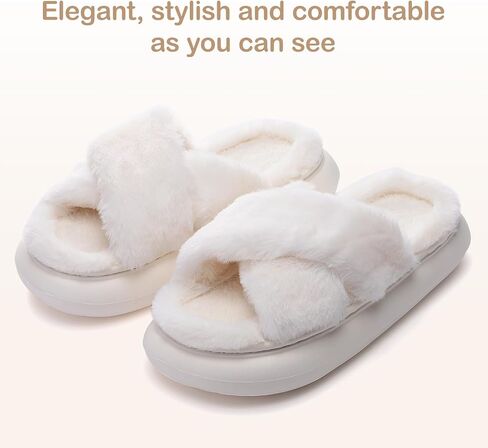 Womens House Slippers Cross Band Open Toe, Soft Thick Sole Bedroom Slippers Women Memory Foam, Comfy Fuzzy Slip On Non-Slip Womens Slippers Indoor in Saudi Arabia
