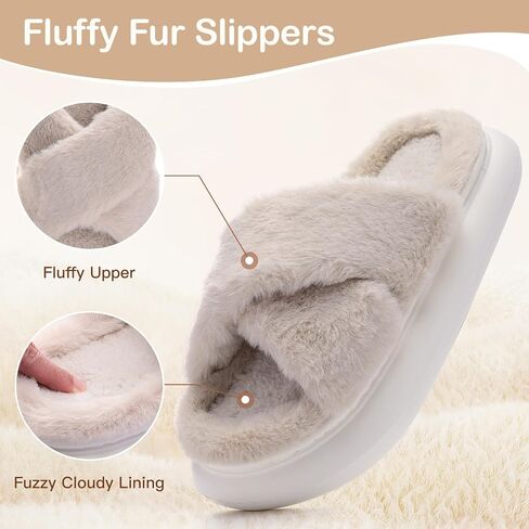 Womens House Slippers Cross Band Open Toe, Soft Thick Sole Bedroom Slippers Women Memory Foam, Comfy Fuzzy Slip On Non-Slip Womens Slippers Indoor in Saudi Arabia