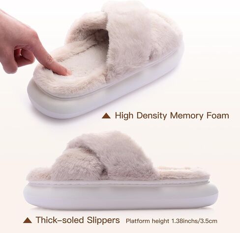 Womens House Slippers Cross Band Open Toe, Soft Thick Sole Bedroom Slippers Women Memory Foam, Comfy Fuzzy Slip On Non-Slip Womens Slippers Indoor in Saudi Arabia