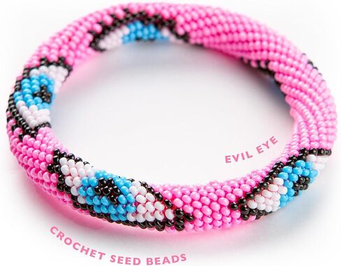 Evil Eye Protection Bangle Bracelet, Bohemian Stackable Beaded Bracelets, Handmade Multicolor Bohemian Stacking Crochet Bracelet, Boho Charm Beach Jewelry for Women, Gift for Her in Saudi Arabia