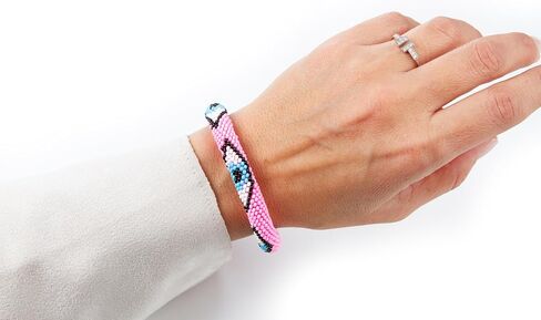 Evil Eye Protection Bangle Bracelet, Bohemian Stackable Beaded Bracelets, Handmade Multicolor Bohemian Stacking Crochet Bracelet, Boho Charm Beach Jewelry for Women, Gift for Her in Saudi Arabia