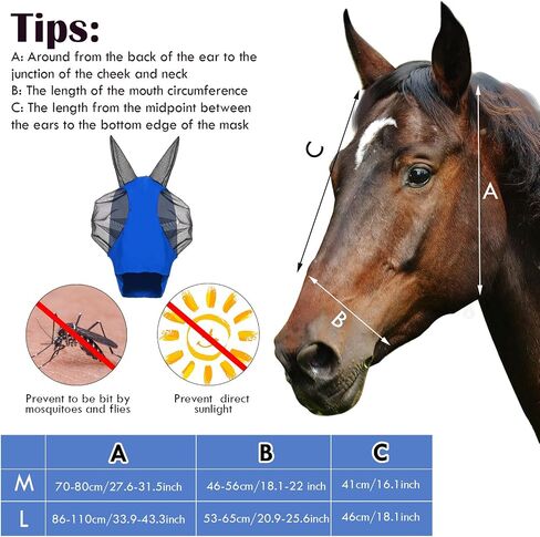 Frienda 4 Pcs Horse Fly Masks for Horses Fly Mask for Horses with Ears Protection Horse Mask Smooth Elastic Fly Mask with Sun Protection for Horses(Black, Gray, Blue, Mint Green, Medium) in Saudi Arabia