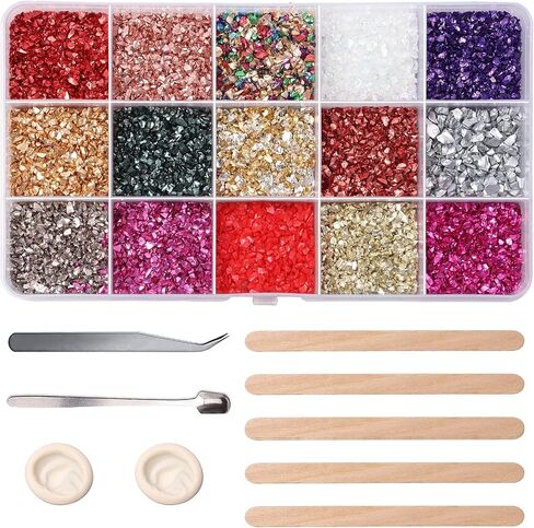 Crushed Glass Chips Kit, 15 Colors Irregular Metallic Chip Broken Glass Sprinkles Chunky Glitter for Nail Art,Painting,DIY Resin Mold,Phone Case Making,Jewelry Making and Decoration in Saudi Arabia