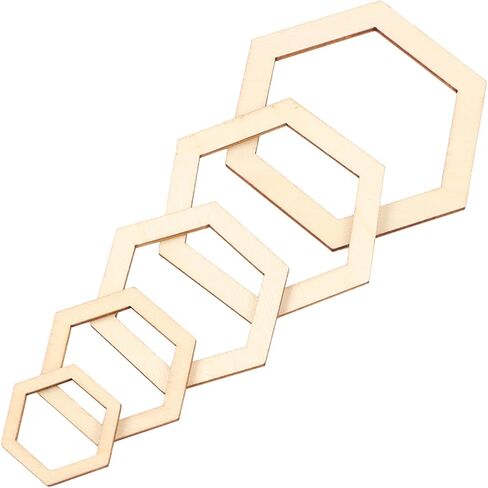205Pcs Hexagonal Wooden Cutouts Blank Wood Pieces Wooden Cutouts Embellishments for DIY Arts Craft Project, Picture Photo Frame Decor in Saudi Arabia