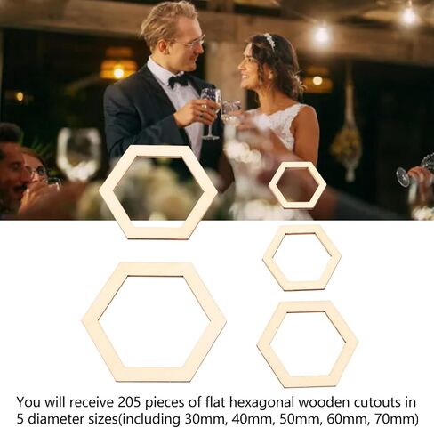205Pcs Hexagonal Wooden Cutouts Blank Wood Pieces Wooden Cutouts Embellishments for DIY Arts Craft Project, Picture Photo Frame Decor in Saudi Arabia