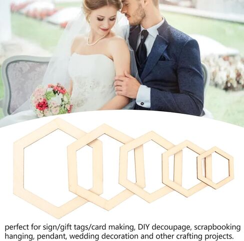 205Pcs Hexagonal Wooden Cutouts Blank Wood Pieces Wooden Cutouts Embellishments for DIY Arts Craft Project, Picture Photo Frame Decor in Saudi Arabia