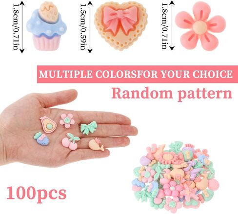 100 Pcs Candy Color Flatback Resin Flower Bow Charm Mixed Colors Cabochons Flower Flatback Fruit Animal Charms Flatback Button for DIY Craft Scrapbooking Embellishments Hair Accessories in Saudi Arabia